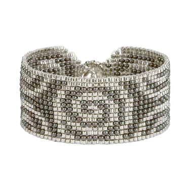 Brazalete Telar Plata Medio Espirales Gris Aperlado